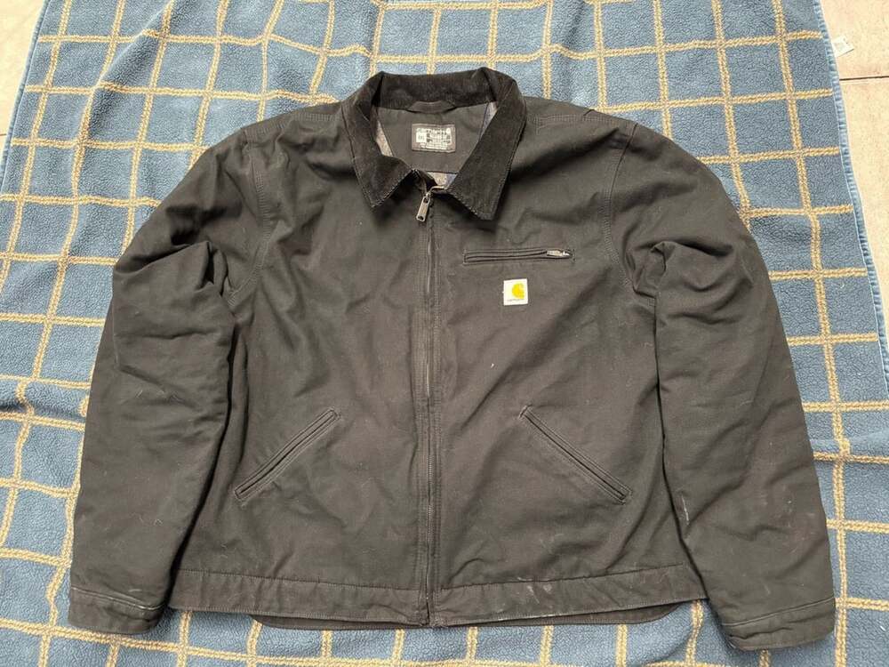 Carhartt Detroit Jacket Size 2XL Black Blanket Lined Canvas Corduroy Collar